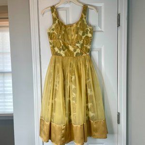 Vintage Golden Floral Chiffon Tulle Aflcio Dress - image 1